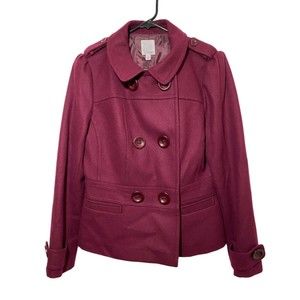 Halogen Women’s Burgundy Double Breasted Wool Blend Jacket Size M